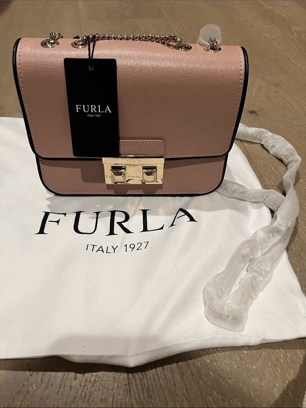 Furla Blush Pink Leather Crossbody with Gold Lock